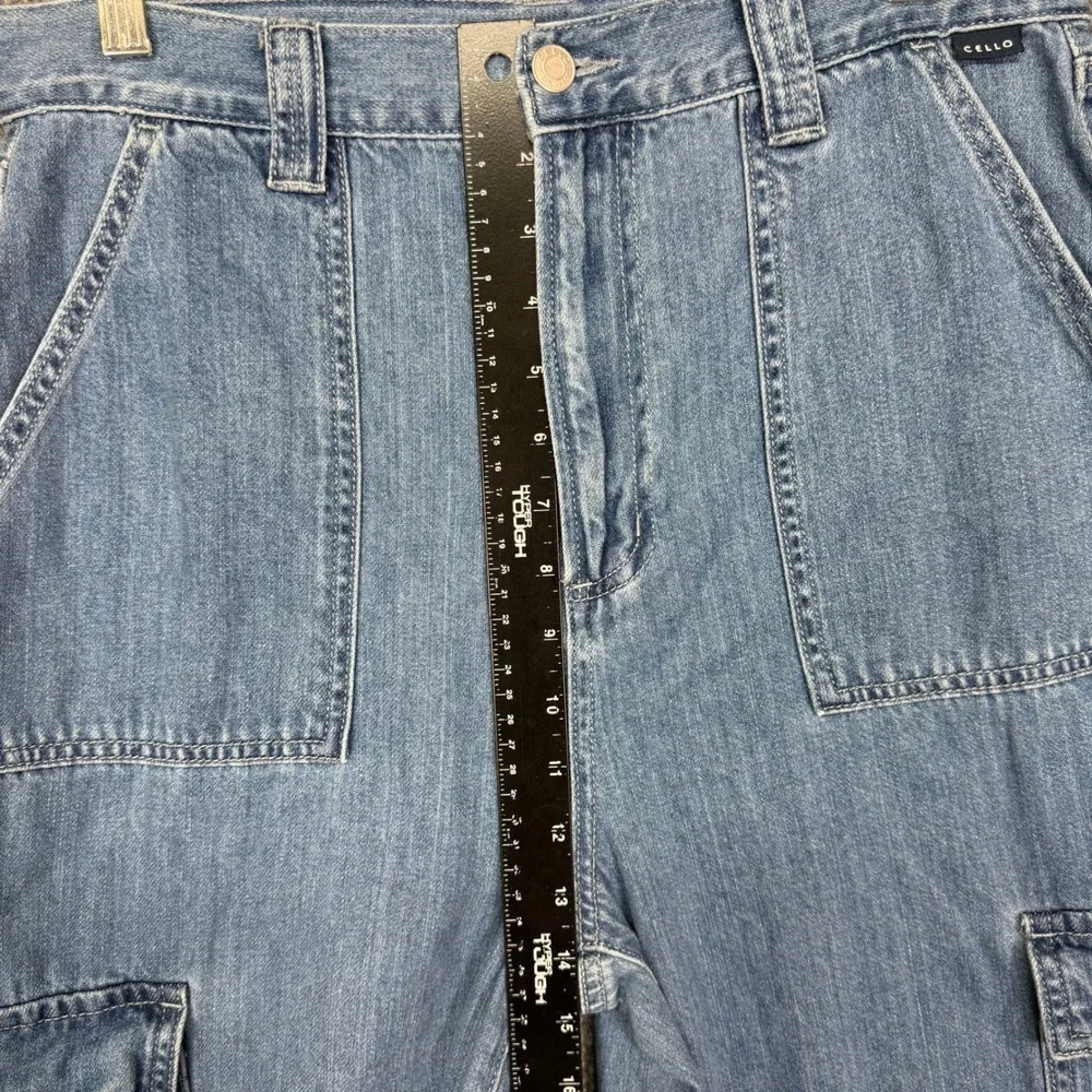 Cello Cargo Wide Leg Jeans Womens 13 Light Wash High Rise Carpenter Denim 31x31